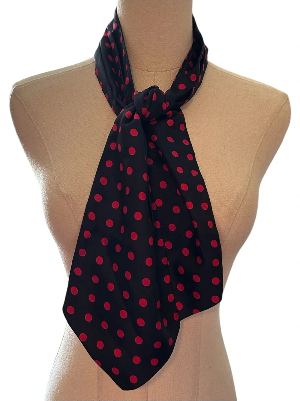 Vintage B. Altman & Co. Silk Polka Dot Scarf Navy and Red c. 1960s–1970s